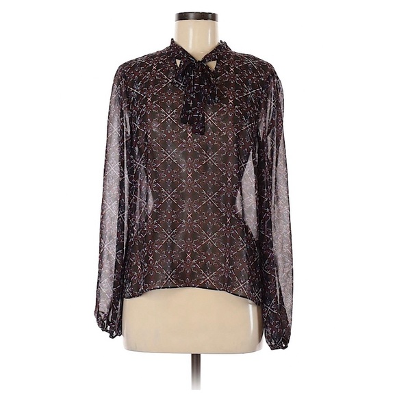 1. State Tops - 1. State Purple Sheer Long Sleeve Floral Blouse M